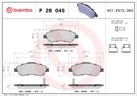 A.B.S. P 28 045 BREMBO Bremsbelagsatz, Scheibenbremse